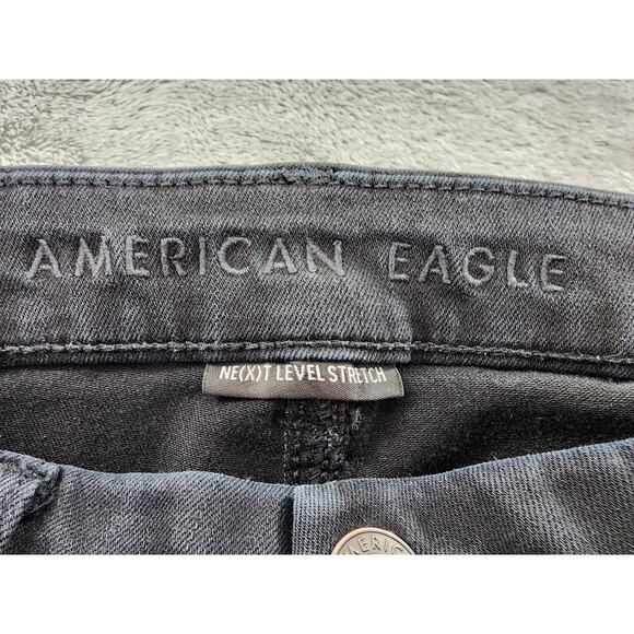American Eagle Next Level Stretch Curvy Hi-Rise Jegging Size 8 Black Distressed - Picture 7 of 16